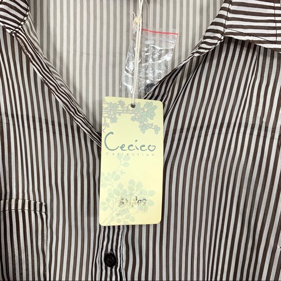 Cecico Women's Brown / Off White Striped Sleeveless Self Tie Sheer Tunic Top NWT - Picture 4 of 9